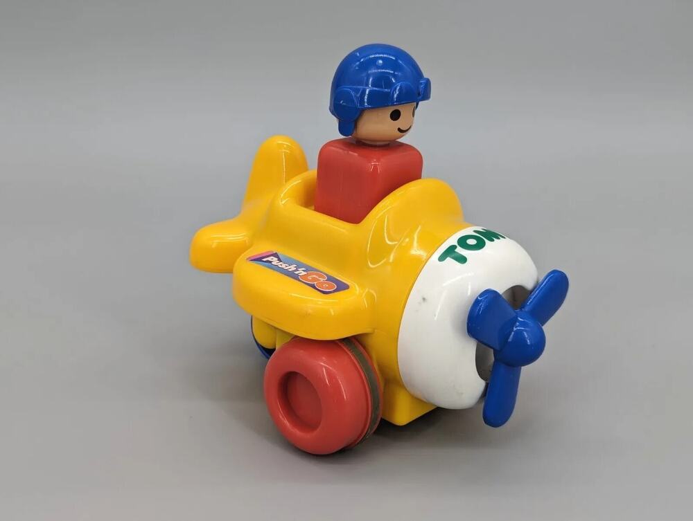 Tomy 1991 Push'N Go Airplane Plane Vintage Kids Toy Push Pilot & Watch It Go